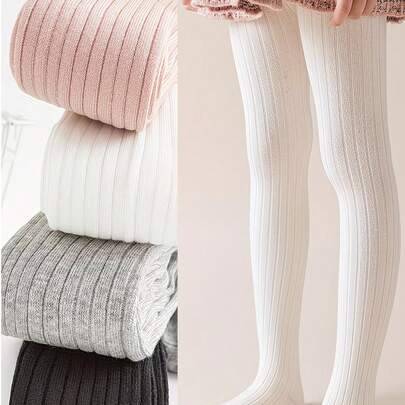 4 par ribbstickade strumpbyxor för flickor, hudvänliga mjuka enfärgade leggings med hel fot, hög elasticitet, andningsbara, lättmatchade barnstrumpbyx - Multifärgad (0-6M,6-12M,1-2Y,4-6Y,8-10 år,2-4 år,6-8 år,11-12 år)