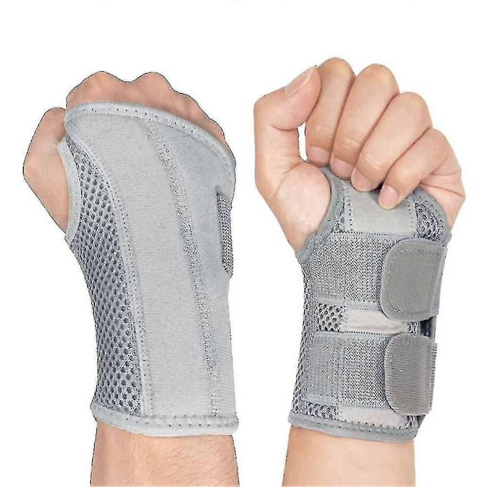 (Left hand-L, Grey) Carpal Tunnel Wrist Brace, Breathable Wrist Splint Brace Night Support Adjustable Straps For Tendonitis Arthritis