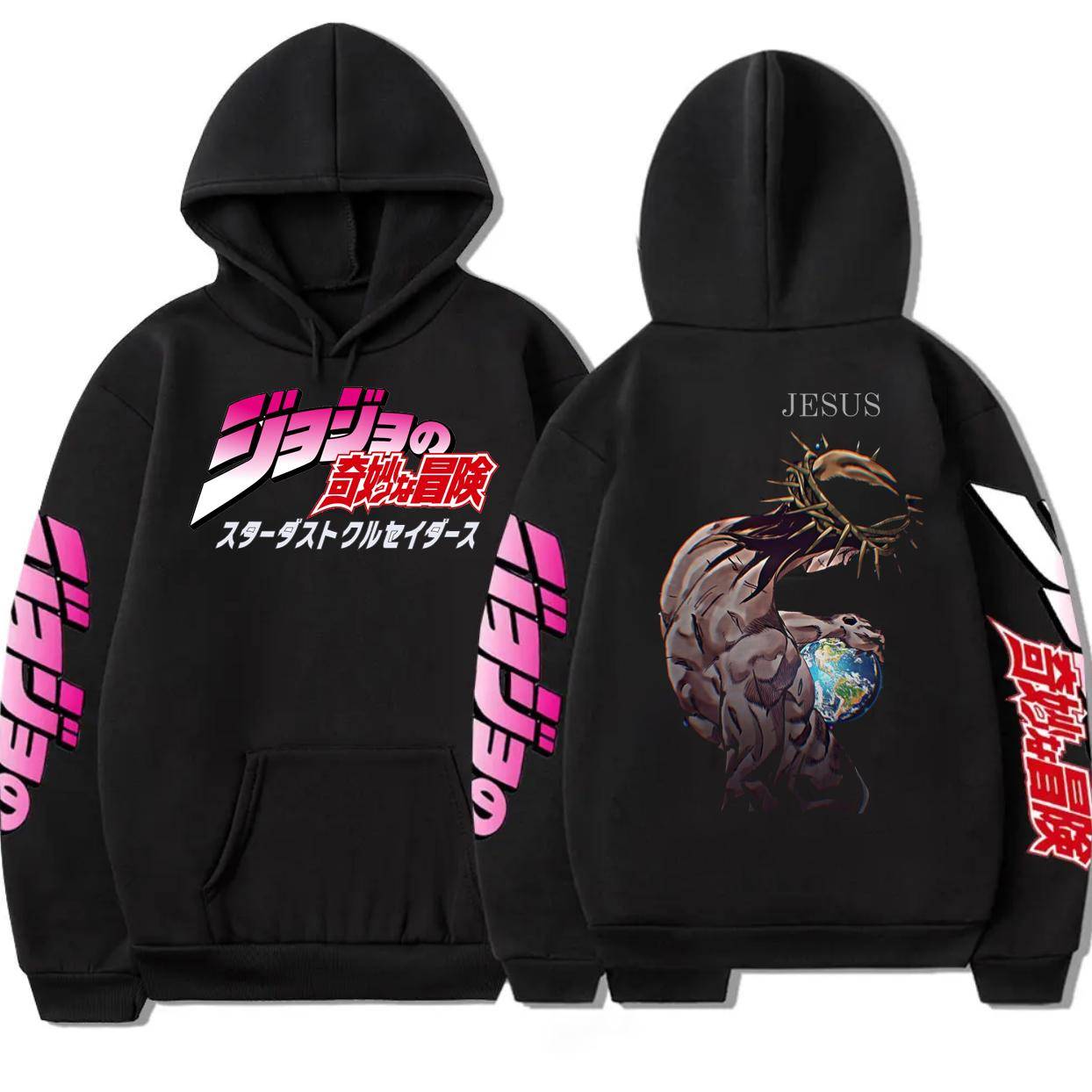 Jojo's Bizarre Adventure Jesus Merch förlåter Fars dag Bibeln huvtröjor män streetwear hip-hop sportkläder avslappnad topp sweatshirt cm svart