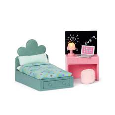 Lundby Dukkehus - Børneværelse m/seng, skrivebord, pc, lampe og puf