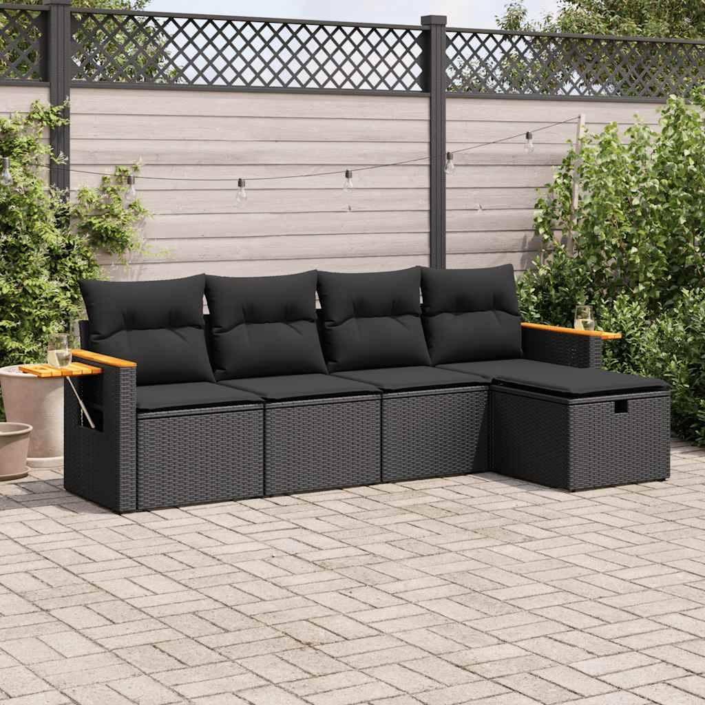 Sofasæt Til Haven 5 Dele Med Hynder Polyrattan - Sort / Med opbevaring