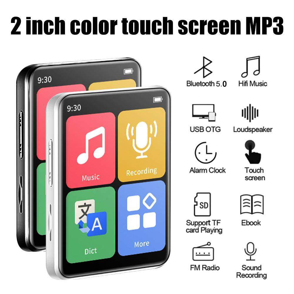 Mini Bärbar Bluetooth Touch Screen MP3-spelare Walkman Musikspelare Inbyggd högtalare med e-bok/fm-radio/inspelning MP4-spelare svart