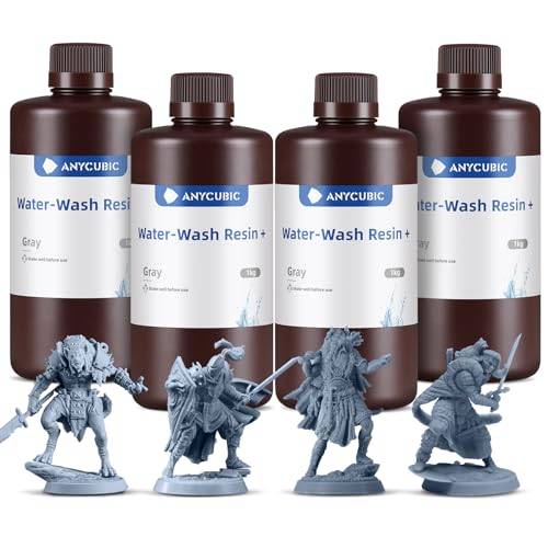 ANYCUBIC Water Washable 3D Printer Resin, UV 3D Resin med Hög Precision, Låg Krympning, Låg Lukt, Bred Kompatibilitet för Alla LCD 3D-Skrivare, Grå*4 4kg