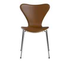 Fritz Hansen - 3107 Sjuan - Framsidesklädd, White, Läder, Soft Walnut - Matstolar - Arne Jacobsen - Brun - Läder/Metall/Trä