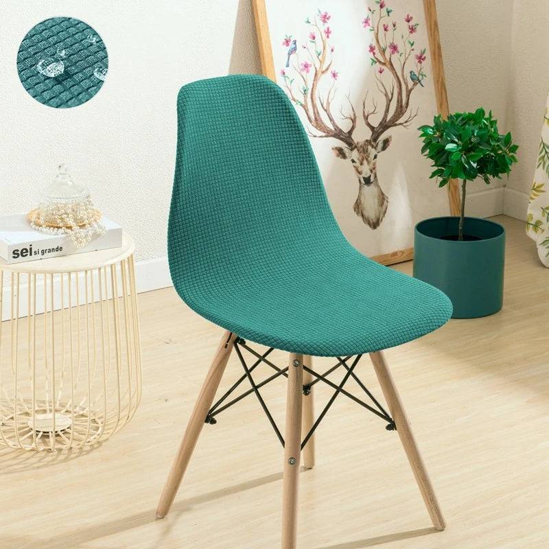 Jacquard Waterproof Shell Chair Cover Short Back Scandinavian Chair Covers Adjustable Dining Room Seat Covers for Bar Party - Waterproof Lake blue / 1pcs chair cover