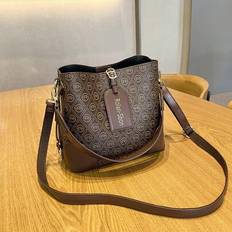 Canvas Bucket Handbag For Women, Large Capacity Tote Bag, Casual Commuter Crossbody Bag, Luxury Brand Niche High-End Shoulder Bag, 2025 New Casual Han - Coffee