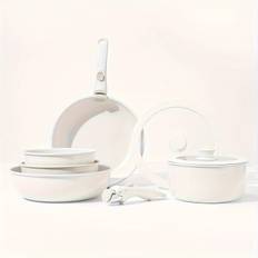 TEMU 9pcs Aluminum Cookware Set With Detachable Handle, Ceramic Coating, & , Home Kitchen Frying, , Soup Pots - Uncharged Cooking Ensemble