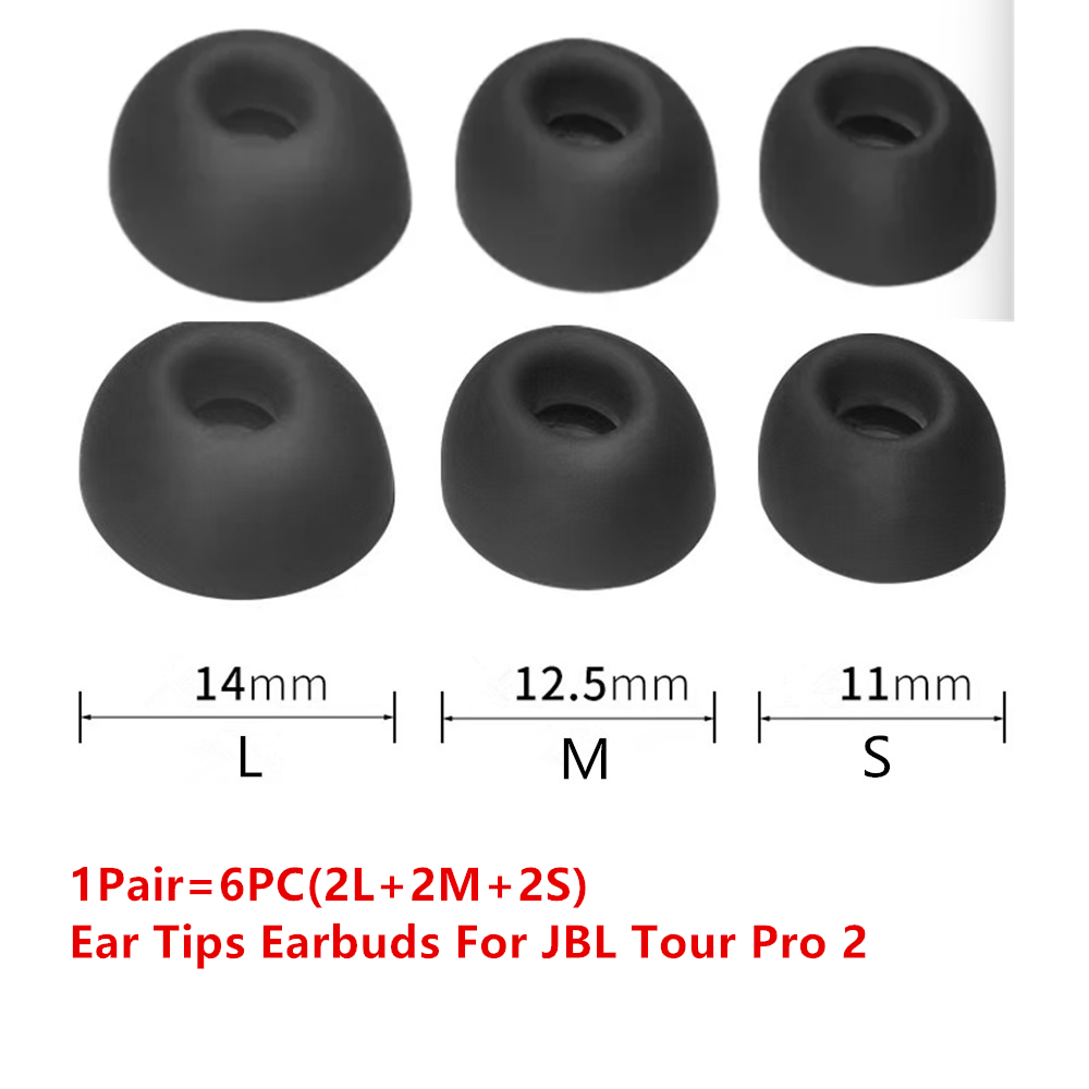 6PCS In-Ear Earcaps For JBL Tour Pro 2 Earphone Silicone Case Covers Cap Replacement Tips Earbuds Eartips Ear pads Grey/BlacK