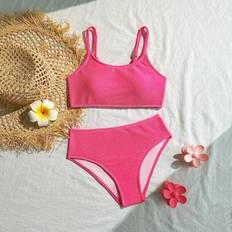 Teen Girl Solid Color Special Tyg Bikini Badkläder Set - Rosa (14Y,13Y,16Y,15Y)