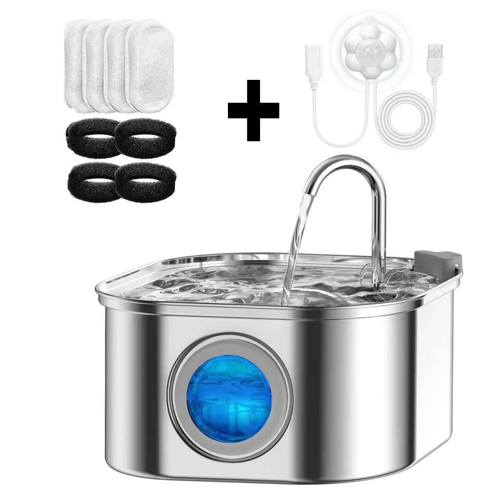 Stainless Steel Smart Pet Water Fountain with Sensor — 3.2L - Combination C