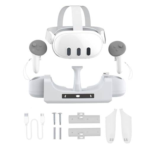 HMHAMA Meta Quest 3 VR-kompatibel laddningsstation, 2 x uppladdningsbara batterier för touch-kontroller, LED-indikator, väggfäste
