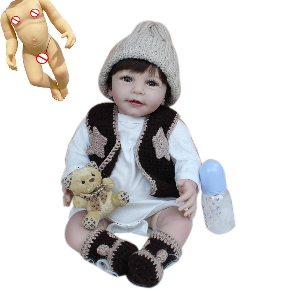 BZDOLL Full Mjuk Silikon Body Baby Reborn Baby Girl and Boy Dolls 22 Inch Newborn Bebe Alive Doll Toy Bebisar Födelsedagspresent Girl A with rooted hair