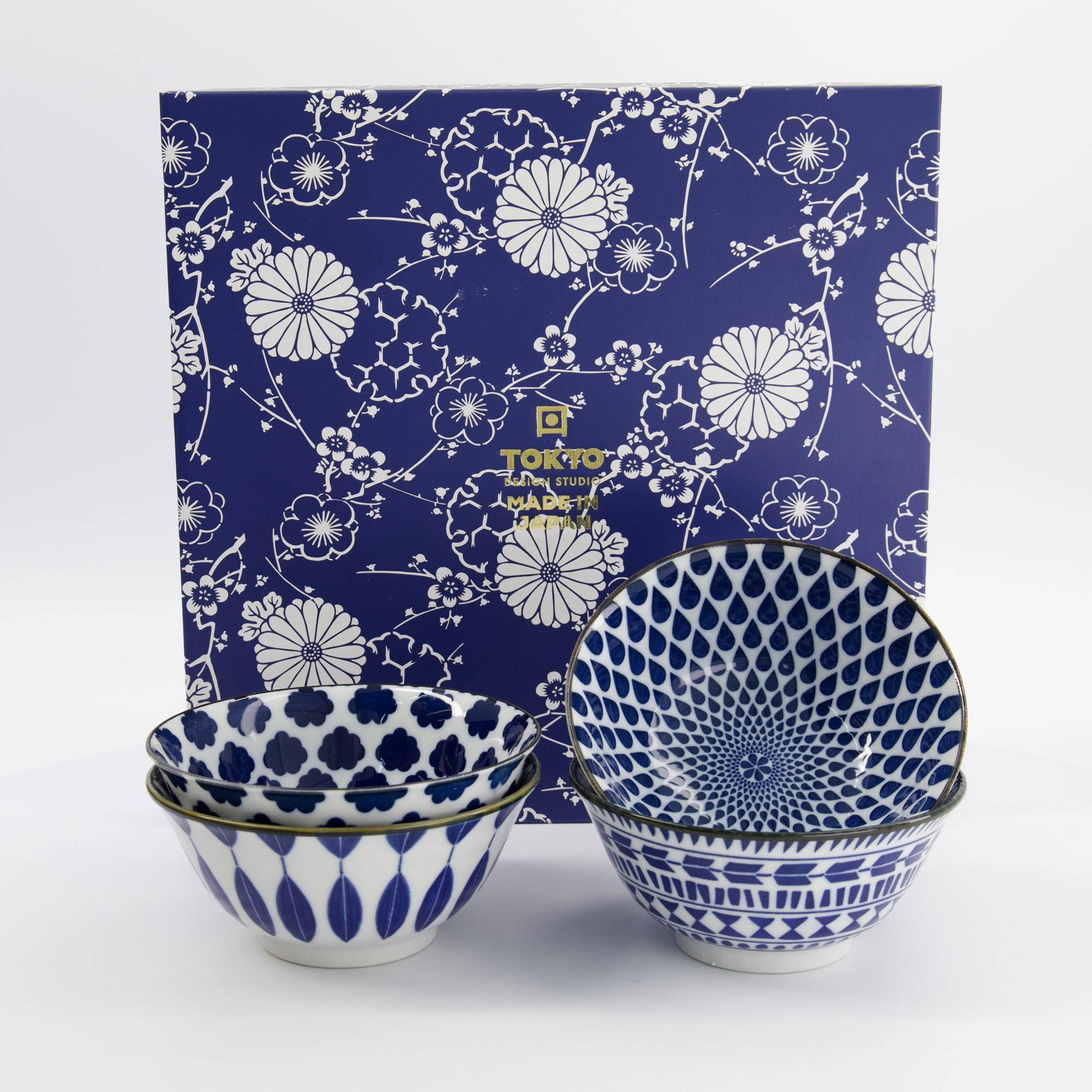 Tokyo Design Studio Tayo Bowl Gavesæt 4pk, Mixed Bowls - 15 x 7 cm 500 ml Serveringsskålar Från Magasin - Blue/white A (15 x 7 cm 500 ml)