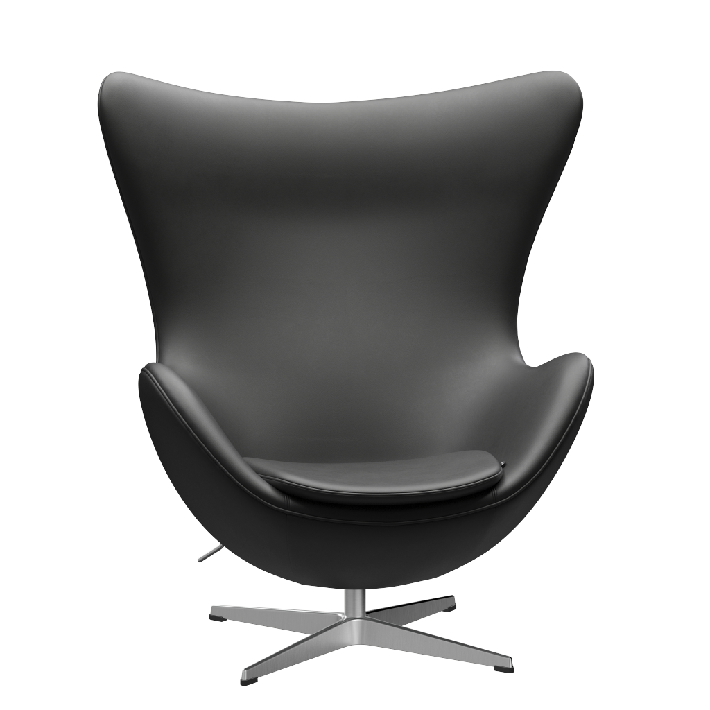 3316 Ægget loungestol, stel i børstet aluminium af Arne Jacobsen Essential læder - Black - Jacobsen Plus