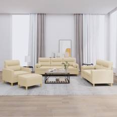 sofasæt 4 dele med puder stof cremefarvet