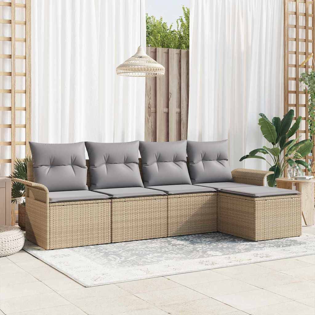 vidaXL Utomhussoffa med kudde 5 pcs Beige konstrotting