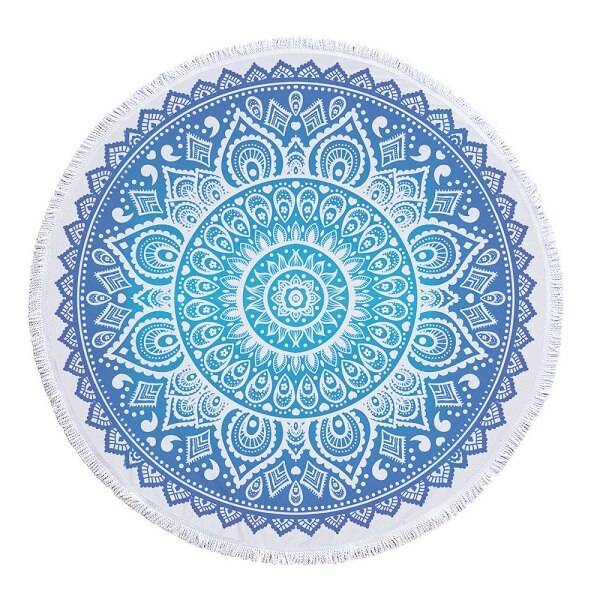 Indisk rund strandhandduk boho tofs mandala lotus blommig yoga gobeläng matta toalla vit svart filt och 150cm