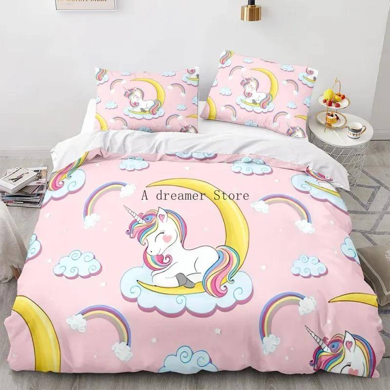 Barn Regnbågs Häst Påslakan Tecknad Enhörning Sängkläder Set För Barn Baby Spjälsäng Påslakan Set Örngott Härliga Sänglinnen cot size70x133cm2pc