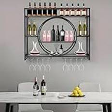 SAYEYBU Wall Mounted Wine Rack with Glass Holder, Modern Round Hanging, Iron Hanging Wine Rack, Decorative Wine Rack, Wine Glass Rack, Large Capacity,Black,120cm