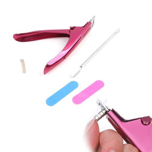 Akryl nagelklippare i rostfritt stål, manikyrset med tipskärare, nagelspetstryck, 10 justerbara magneter, dubbelsidig nagelfil, manikyrverktyg för salong, rosa