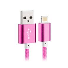 Flettet lightning kabel til iPhone & iPad. 25 cm. Pink.