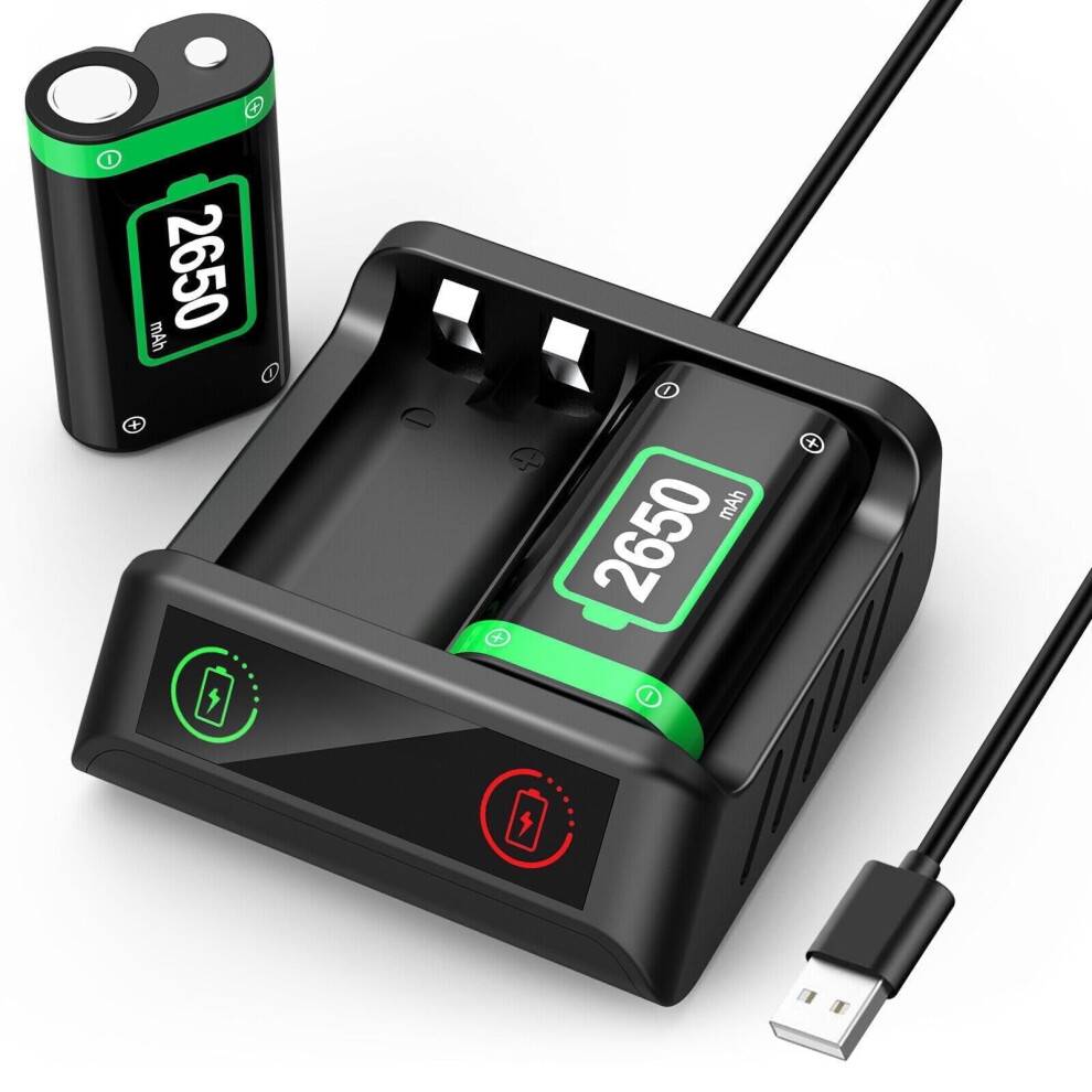 2-pak genopladelig batteripakke til Xbox Series X/S og Xbox One-controllere, 22650mAh, hurtigopladning, kompatibel med Xbox Series X