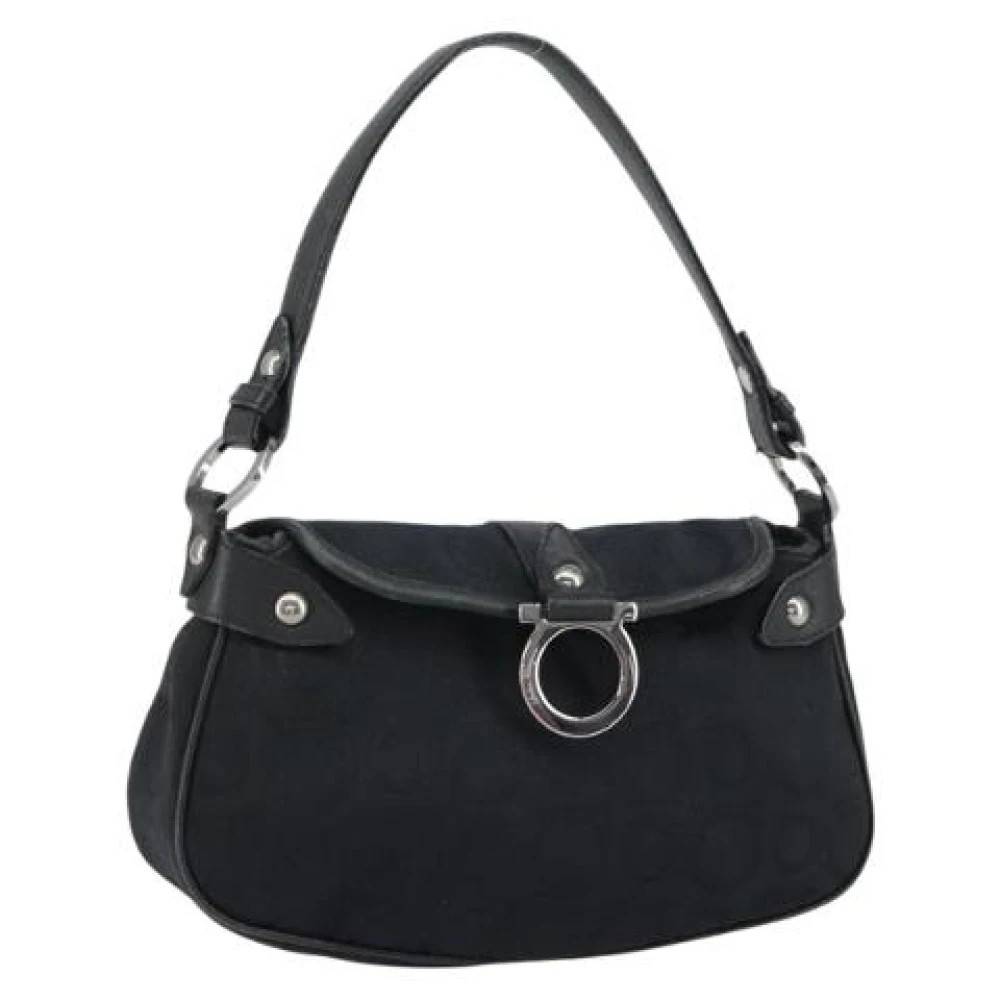 Salvatore Ferragamo Pre-owned Pre-owned Canvas Skuldertaske - Vintage - Dame - Sort - ONE SIZE - Uld