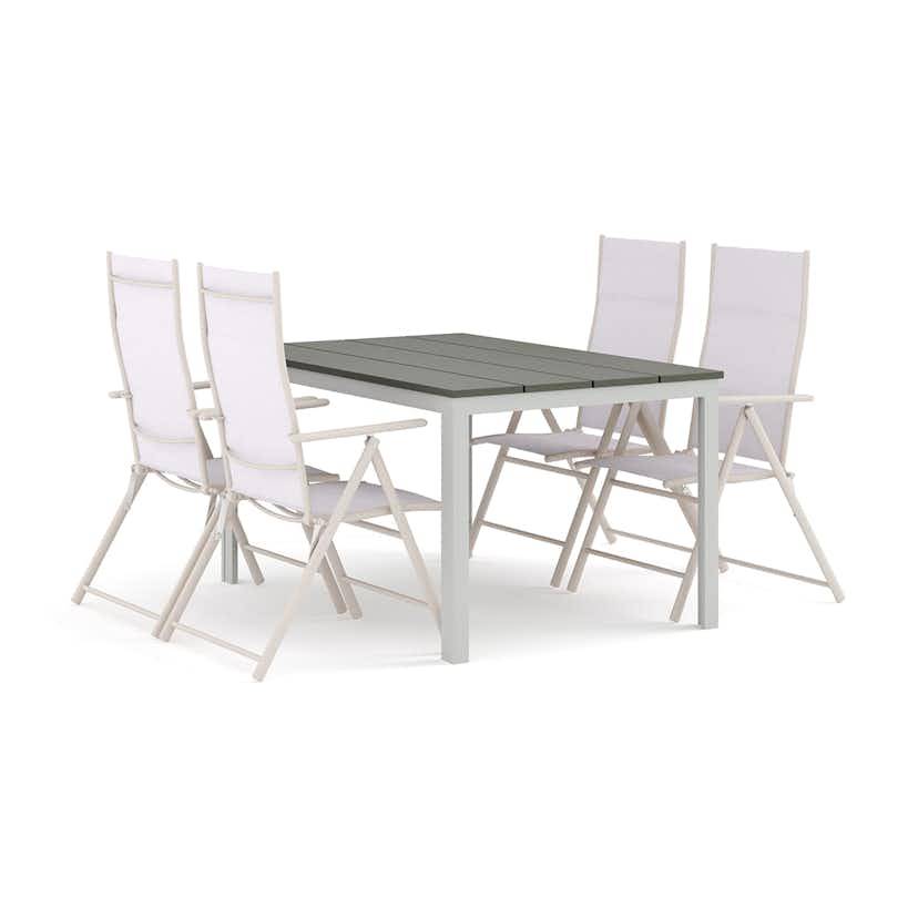 Trädgårdsgrupp Comfort Garden Tunis utomhus matgrupp 140x90 cm med 4 positionsstolar