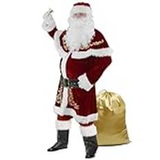 ZhuiKun Tomtedräkt för män, set, 12 delar, julig dräkt för vuxen, jultomten, outfit, lyxig tomtedräkt för fest och cosplay, XXL