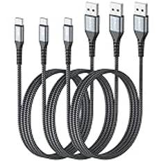 SUNGUY USB C-kabel, [3 pack] 1m 3 A USB till USB C-kabel snabbladdning datasynkronisering flätad kompatibel med iPhone15/15Pro/15ProMax/15Plus, Samsung Galaxy S23/S22/S21, Note10/9, USB C-enheter