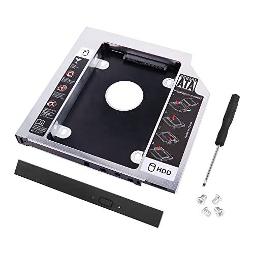 YAODHAOD 12,7 mm SSD-Caddy, 3,5 tum 2,5 tum universell sata-optisk adapter, SATA 2:a SSD HDD hårddiskfack kompatibel med DELL HP Lenovo ThinkPad ACER ASUS Sony laptop (9,5 mm, aluminium)