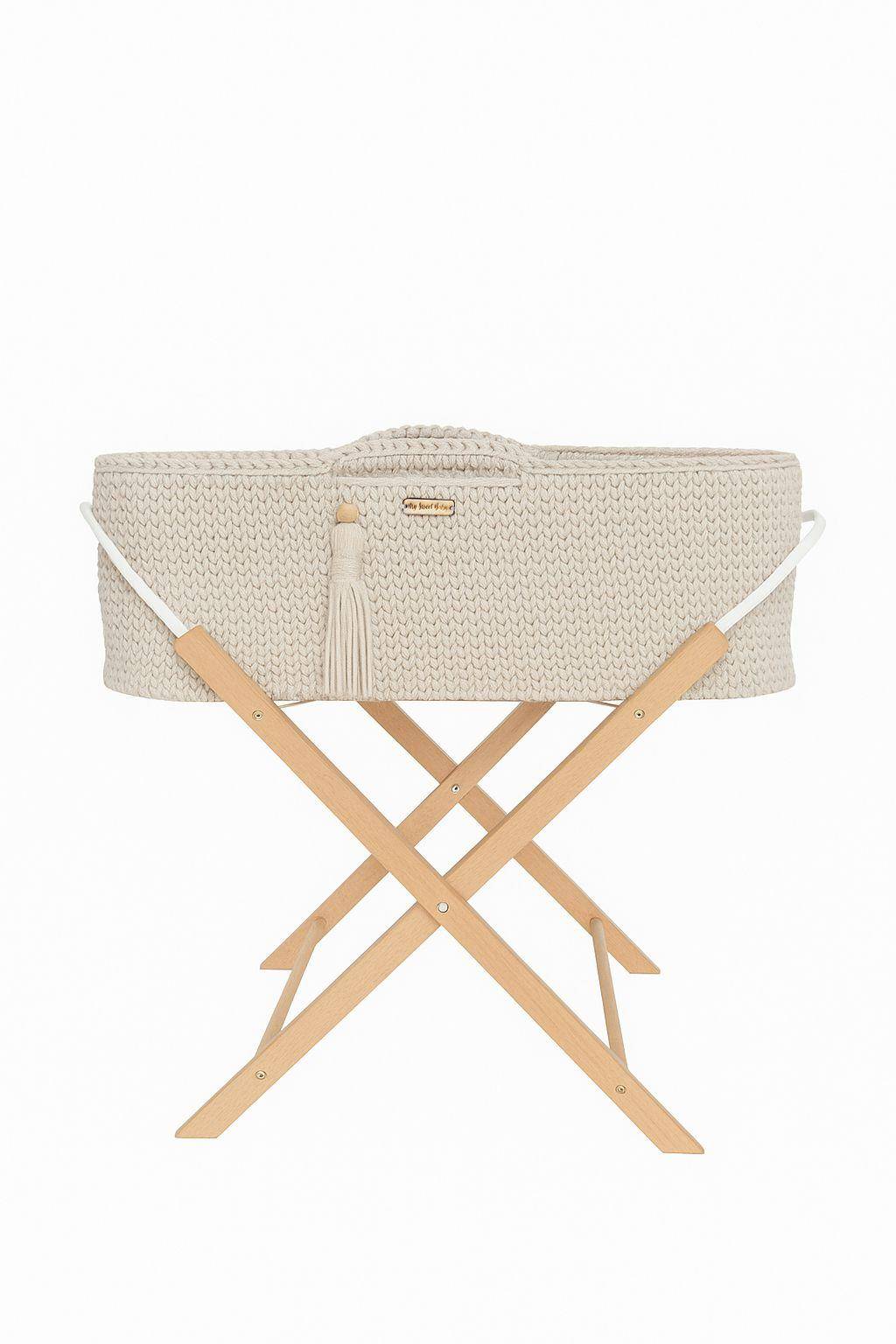 BOHO Handmade Moses Basket with Stand - Cream