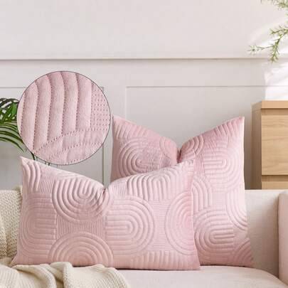 1/2 st plysch plysch dekorativt kuddfodral, geometriskt quiltat kuddfodral, fluffigt mjukt enfärgat rektangulärt kuddfodral - Rosa (40*40,45*45,30*50,50*50)