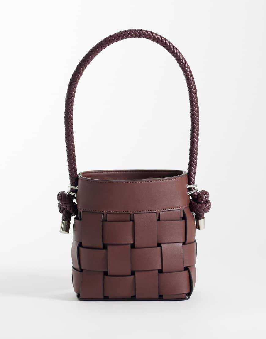 ASOS DESIGN - Chokoladebrun vævet bucket-skuldertaske - No Size