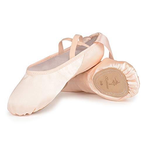 Halvspetsiga satindansskor baletttoffel med rosa band ballerina för barn och vuxna, rosa, 38 EU