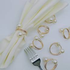 1st Järn Servettring, Faux Pearl Dekor Servetthållare Ring För Fest - Guld (En-Storlek)