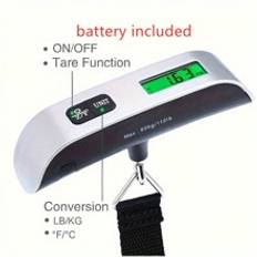 1st bärbar bagagevåg med batteri, digital hängvåg med hög precision för resor med krok eller med vävbälte, LCD-skärm 50 kg 110 lbs Elektronisk fiskevä - Grå (Kroktyp,Långt band)