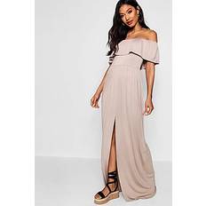 Ruffle Bandeau Slip Front Maxi Dress - sand - 36