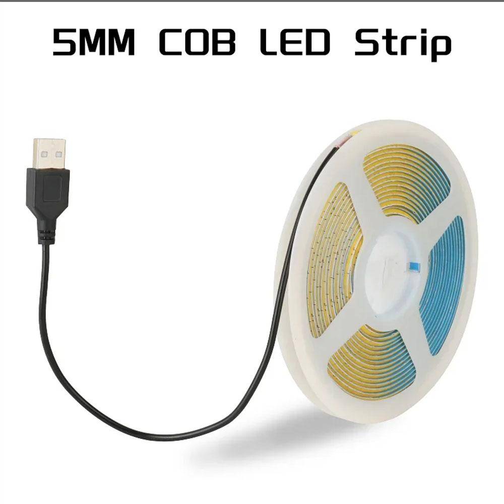 400 lysdioder/M 5MM DC 5V/12V LED COB-remsa Varmvitt Blå LED-remslampa TV Bakgrundsbelysning Tejp Heminredningslampa 5m LED Ljusslinga
