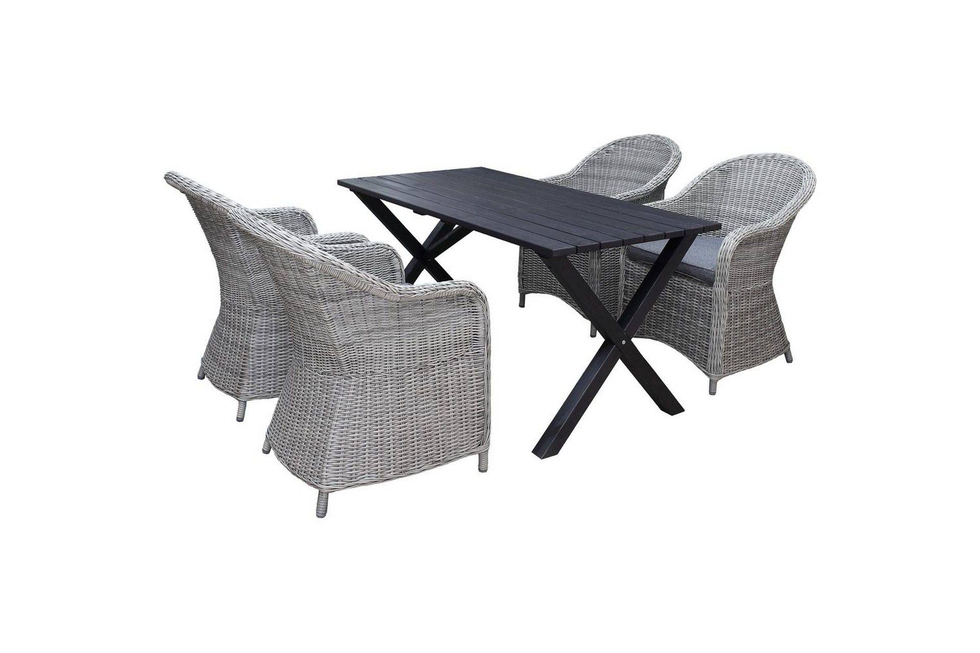 Utomhusmöbelgrupp 150 cm Bord & 4 Belize grå stolar Svart - Matgrupp utomhus