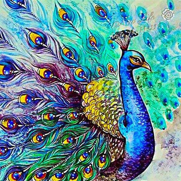 50X50CM 5D Diamantmålningssatser Full Drill Peacock DIY Diamond Mosaic Full Djurbilder av Strass Hantverk ljusblå färg