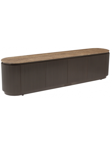 RUSSO Tvbord i messing, MDF og travertin H50 x B200 x D40 cm - Antik brun/Brun travertin
