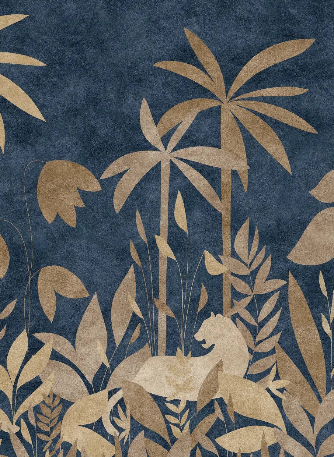 Isidore Leroy Mural Paradis Des Tigres Nocturne Dore Bahnen 4/5/6 - blue/brown/beige