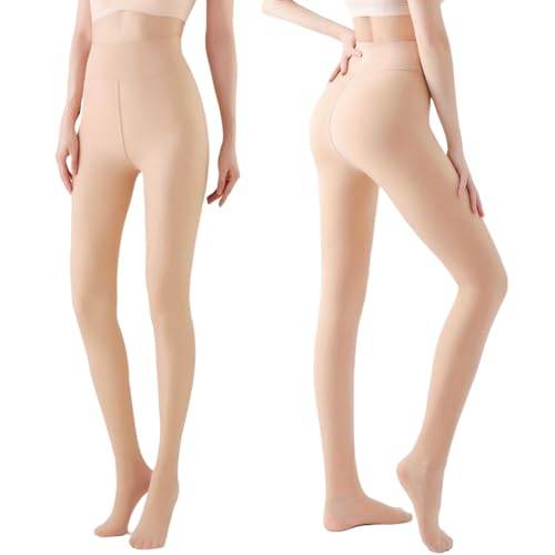 Arkim Fleece fodrade strumpbyxor 3 storlekar (S/M/L) 1 sömlinje i grenen, falska transparenta strumpbyxor, högelastiska termostrumpbyxor vinterleggings