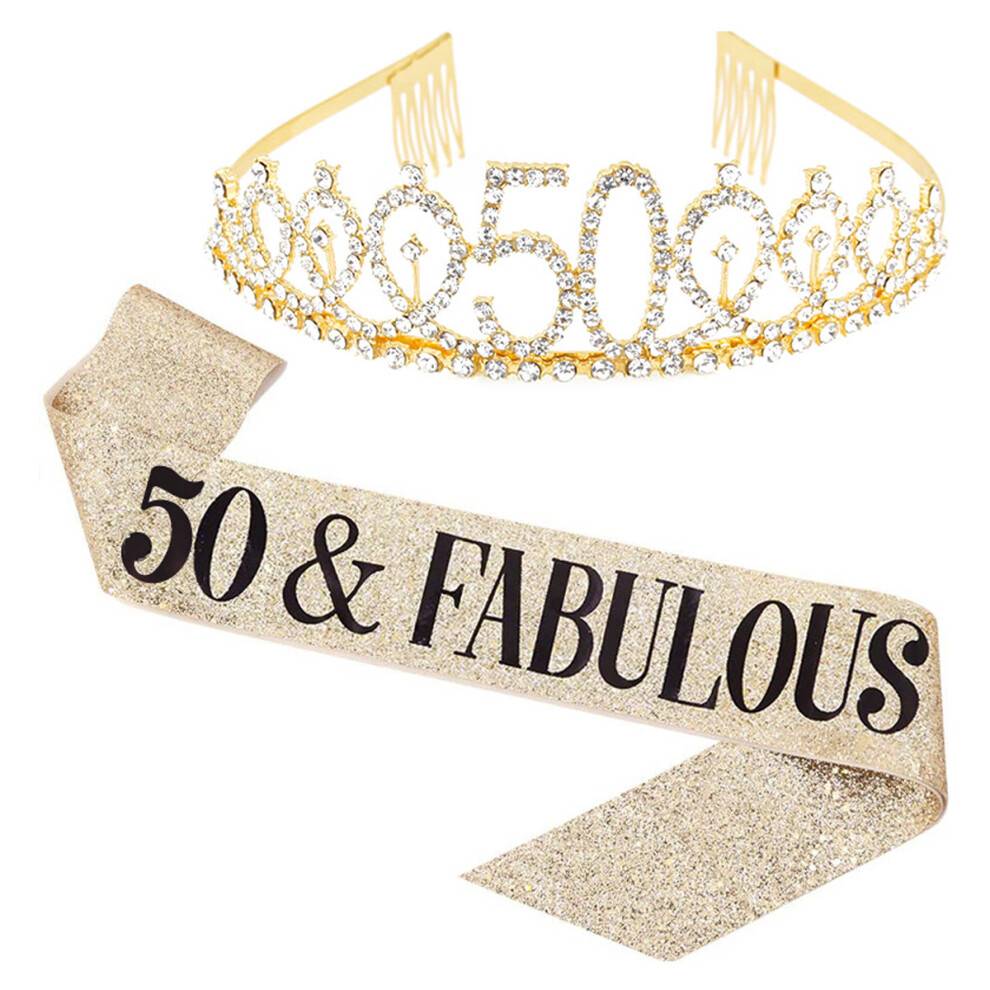Fødselsdagsskærf og tiara til kvinder, roseguldkronesæt med funklende design, elegant fødselsdagspynt og festartikler, moderigtigt tilbehør