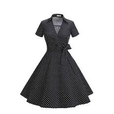Timormode klänning 50-tal Audrey Hepburn Rockabilly Swing, veckad kortärmad klänning, S
