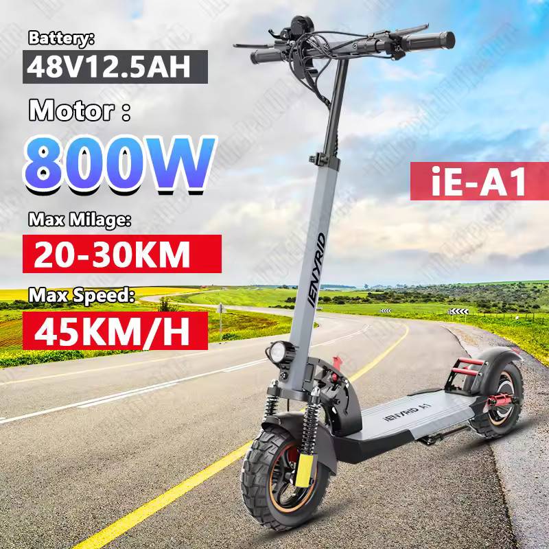 A1 Electric Scooter Powerful 800W 48V 12.5Ah Max Speed 45km/h 45km Range 10'' Tire Dual Shock Absorbing Fold EScooter for Adults