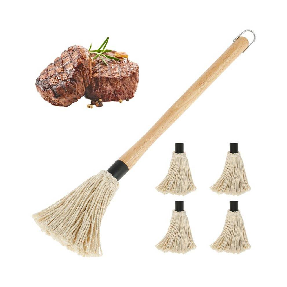 1 Set BBQ Mop 18.3 Inch BBQ Mop Brush Grill Brush Wooden Long Handle Grill Brush for Sauce BBQ Smoking Steak