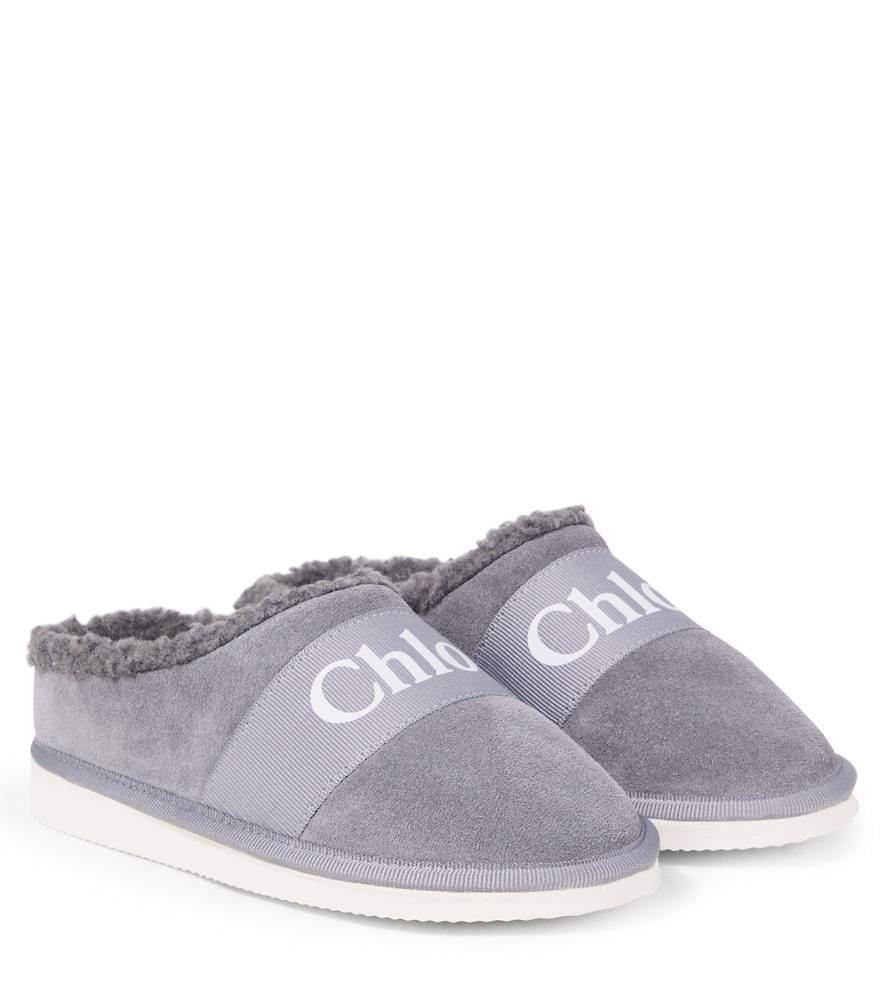 Chloé Kids Slippers de ante con logo - gris - EU 35