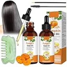 GAROMIA 2 stycken Pumpkin Seed Oil for Hair 60 ml pumpafröolja pumpafröolja för hårtillväxt 100% ren pumpafröolja ekologisk massageolja reparation av skadat hår hud för män och kvinnor (olja + 2)